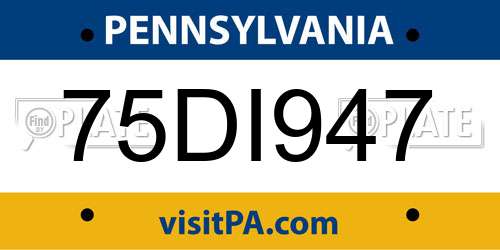 75DI947 Pennsylvania License Plate
