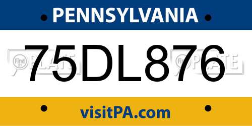 75DL876 Pennsylvania License Plate