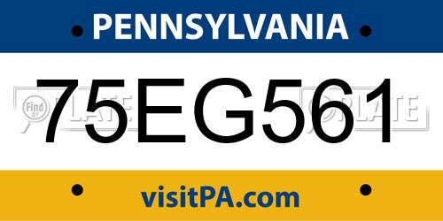 75EG561 Pennsylvania License Plate