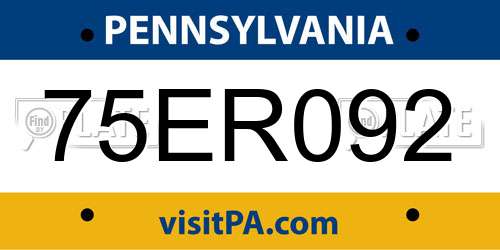 75ER092 Pennsylvania License Plate