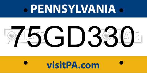 75GD330 Pennsylvania License Plate