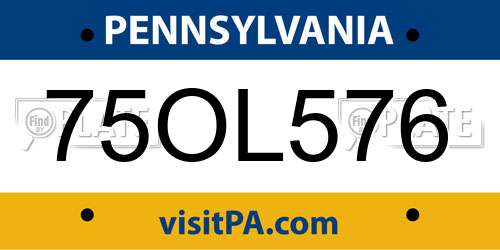 75OL576 Pennsylvania License Plate
