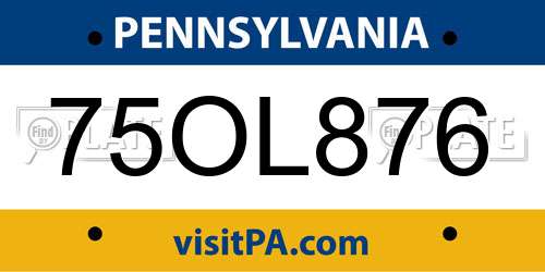 75OL876 Pennsylvania License Plate