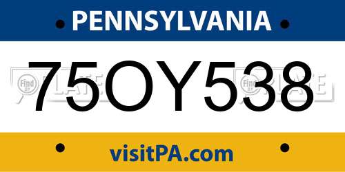 75OY538 Pennsylvania License Plate