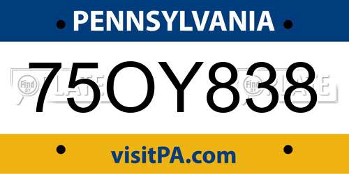 75OY838 Pennsylvania License Plate