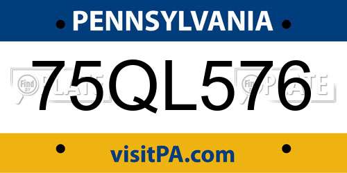 75QL576 Pennsylvania License Plate