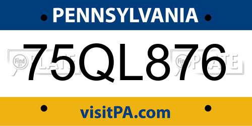 75QL876 Pennsylvania License Plate