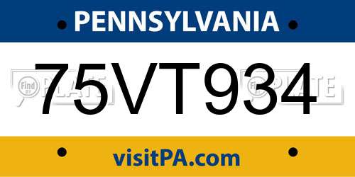 75VT934 Pennsylvania License Plate