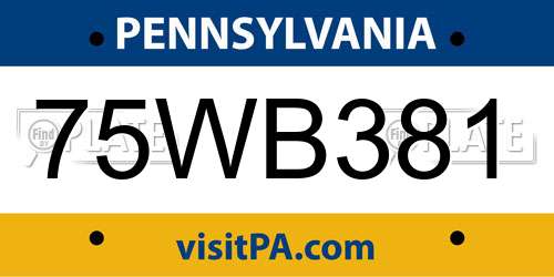 75WB381 Pennsylvania License Plate