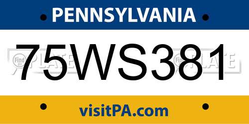75WS381 Pennsylvania License Plate