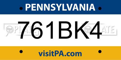 761BK4 Pennsylvania License Plate