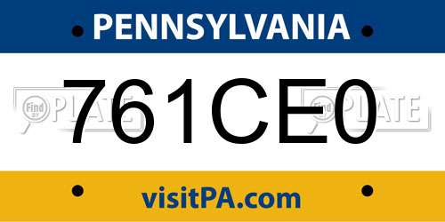761CE0 Pennsylvania License Plate