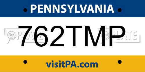 762TMP Pennsylvania License Plate
