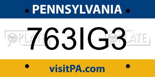 763IG3 Pennsylvania License Plate