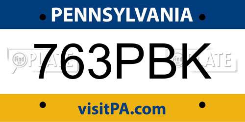 763PBK Pennsylvania License Plate