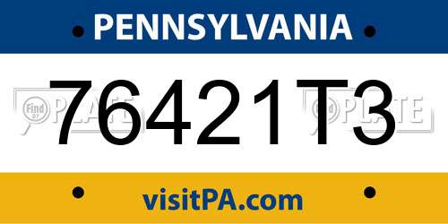 76421T3 Pennsylvania License Plate