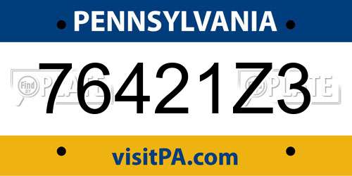 76421Z3 Pennsylvania License Plate