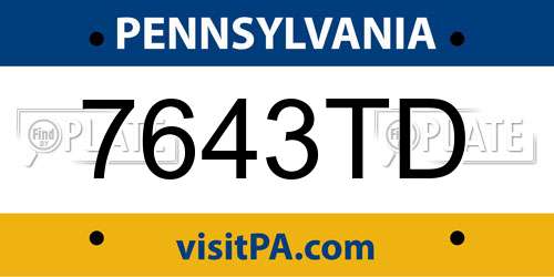 7643TD Pennsylvania License Plate