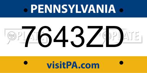 7643ZD Pennsylvania License Plate
