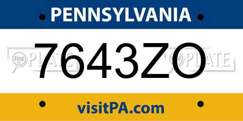 7643ZO Pennsylvania License Plate