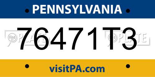 76471T3 Pennsylvania License Plate