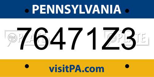 76471Z3 Pennsylvania License Plate
