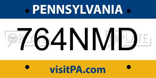 764NMD Pennsylvania License Plate