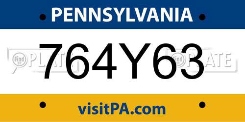 764Y63 Pennsylvania License Plate