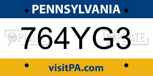 764YG3 Pennsylvania License Plate