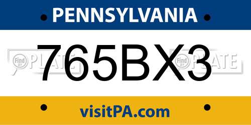 765BX3 Pennsylvania License Plate