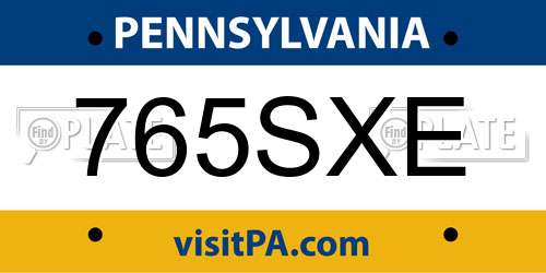 765SXE Pennsylvania License Plate