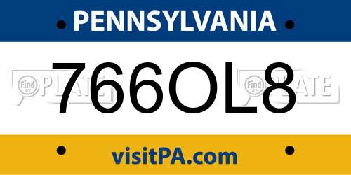766OL8 Pennsylvania License Plate