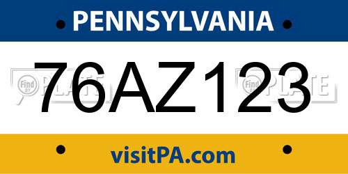 76AZ123 Pennsylvania License Plate