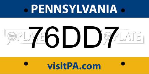 76DD7 Pennsylvania License Plate