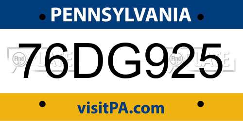 76DG925 Pennsylvania License Plate