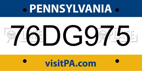 76DG975 Pennsylvania License Plate