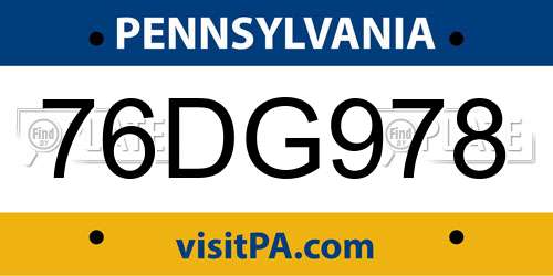 76DG978 Pennsylvania License Plate