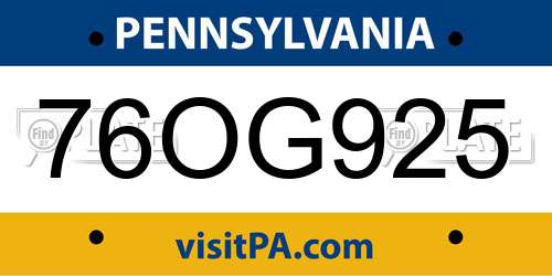 76OG925 Pennsylvania License Plate
