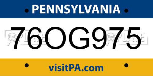 76OG975 Pennsylvania License Plate