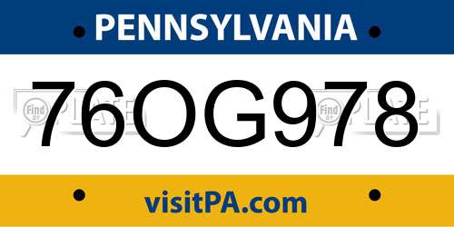 76OG978 Pennsylvania License Plate