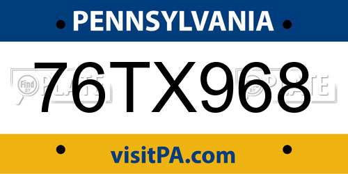 76TX968 Pennsylvania License Plate