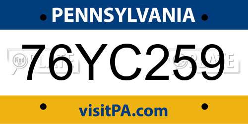 76YC259 Pennsylvania License Plate
