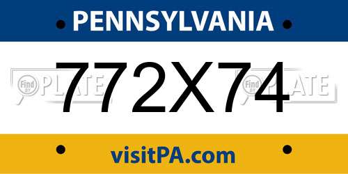 772X74 Pennsylvania License Plate