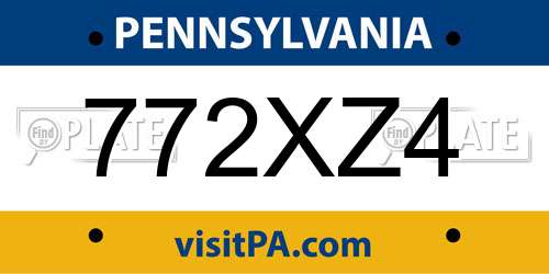 772XZ4 Pennsylvania License Plate