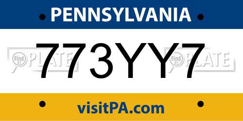 773YY7 Pennsylvania License Plate