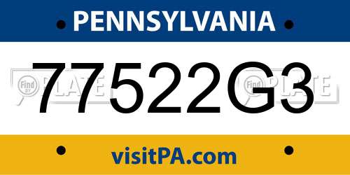 77522G3 Pennsylvania License Plate