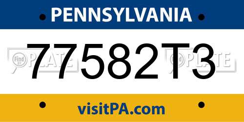77582T3 Pennsylvania License Plate