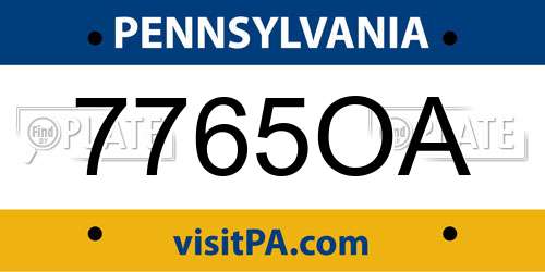 7765OA Pennsylvania License Plate