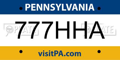 777HHA Pennsylvania License Plate