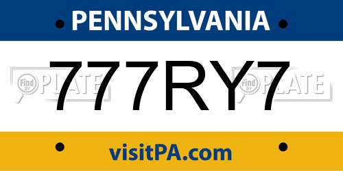 777RY7 Pennsylvania License Plate